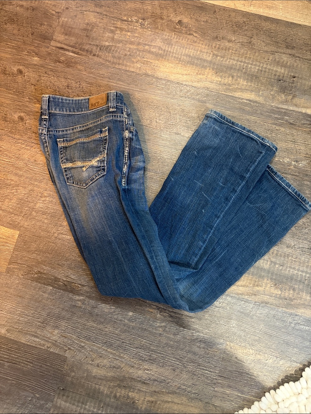 BKE Women's Dark Blue Bootcut Jeans with Faded Detail